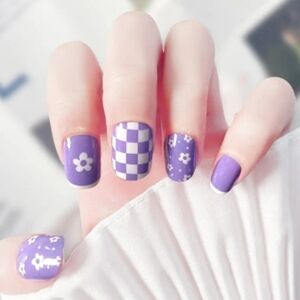 2/$16 Flowers & Checkerboard Press On Nails